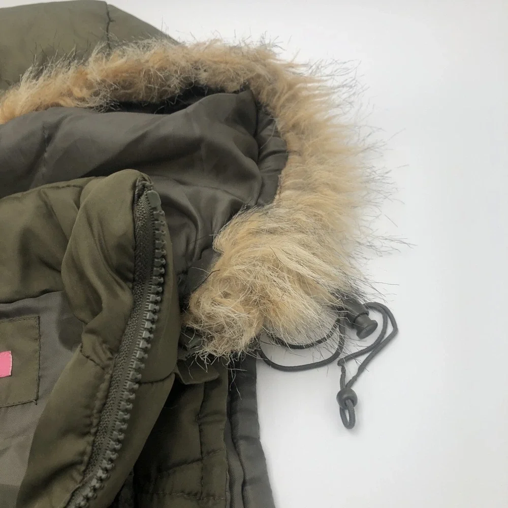 Lola Womens Puffer Vest Hoodie‎ Zipper Front Moss Green Size Small Polyester